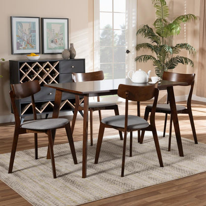 Walnut Brown Finished Wood 5-Piece Dining Set