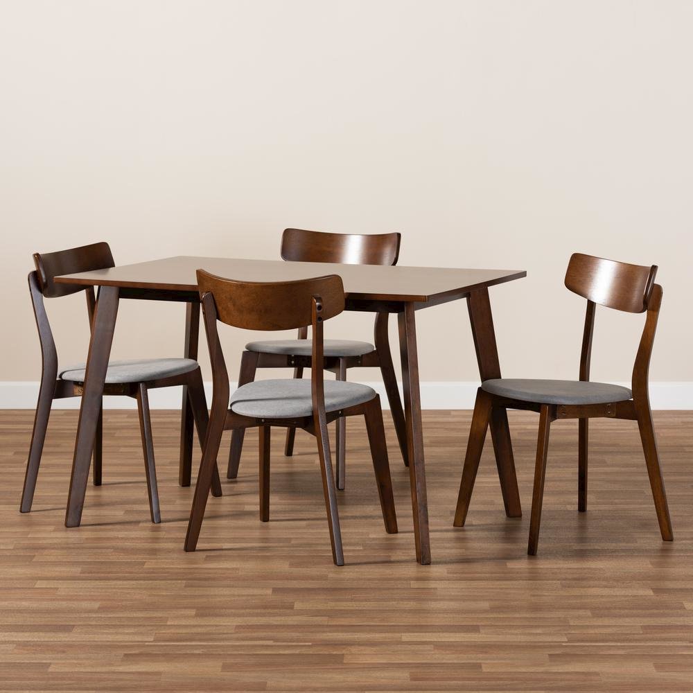 Walnut Brown Finished Wood 5-Piece Dining Set