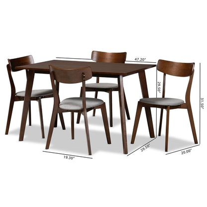 Walnut Brown Finished Wood 5-Piece Dining Set