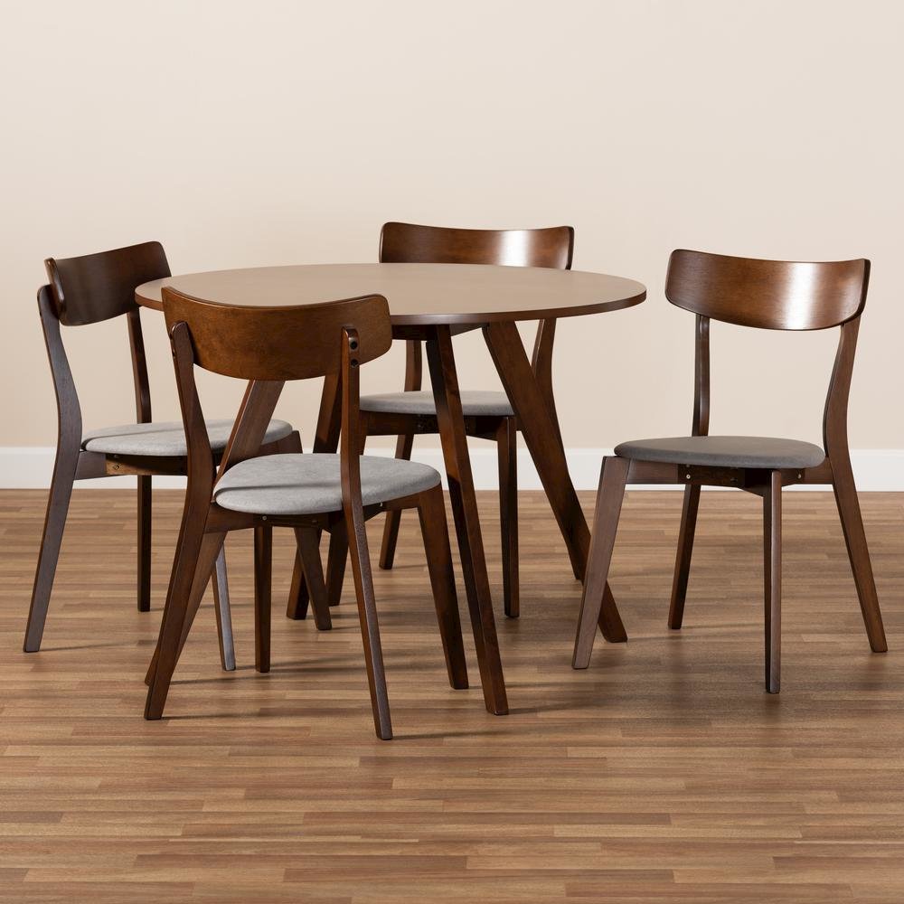 Walnut Brown Finished Wood 5-Piece Dining Set