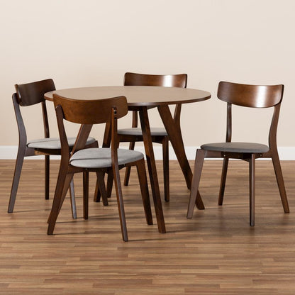 Walnut Brown Finished Wood 5-Piece Dining Set