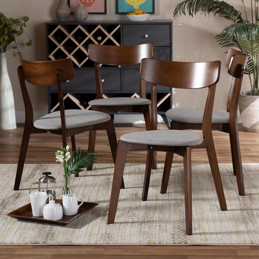 Walnut Brown Finished Wood 4-Piece Dining Chair Set
