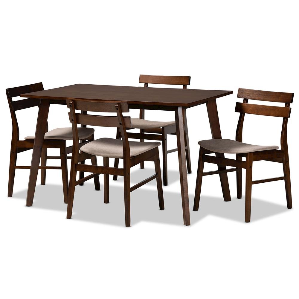 Walnut Brown Finished Wood 5-Piece Dining Set
