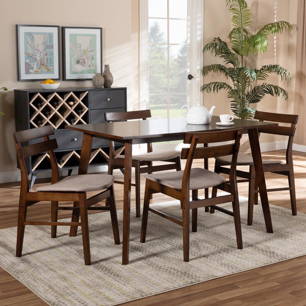 Walnut Brown Finished Wood 5-Piece Dining Set