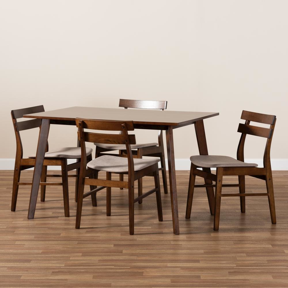 Walnut Brown Finished Wood 5-Piece Dining Set