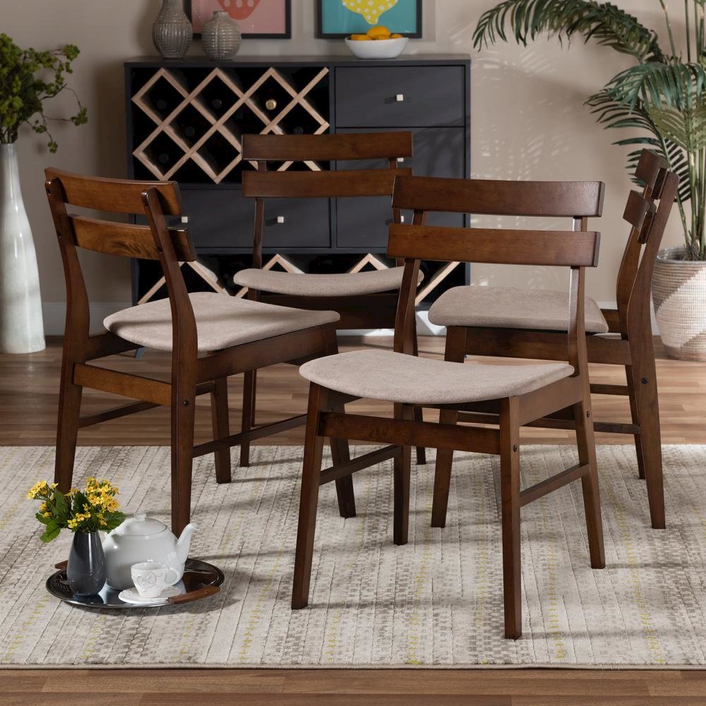 Walnut Brown Finished Wood 4-Piece Dining Chair Set