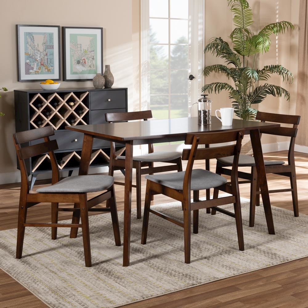 Walnut Brown Finished Wood 5-Piece Dining Set