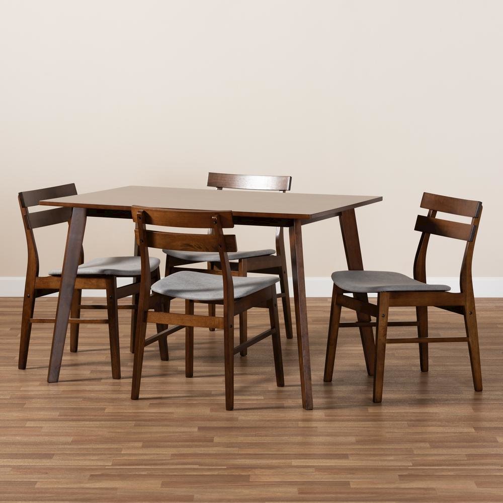 Walnut Brown Finished Wood 5-Piece Dining Set