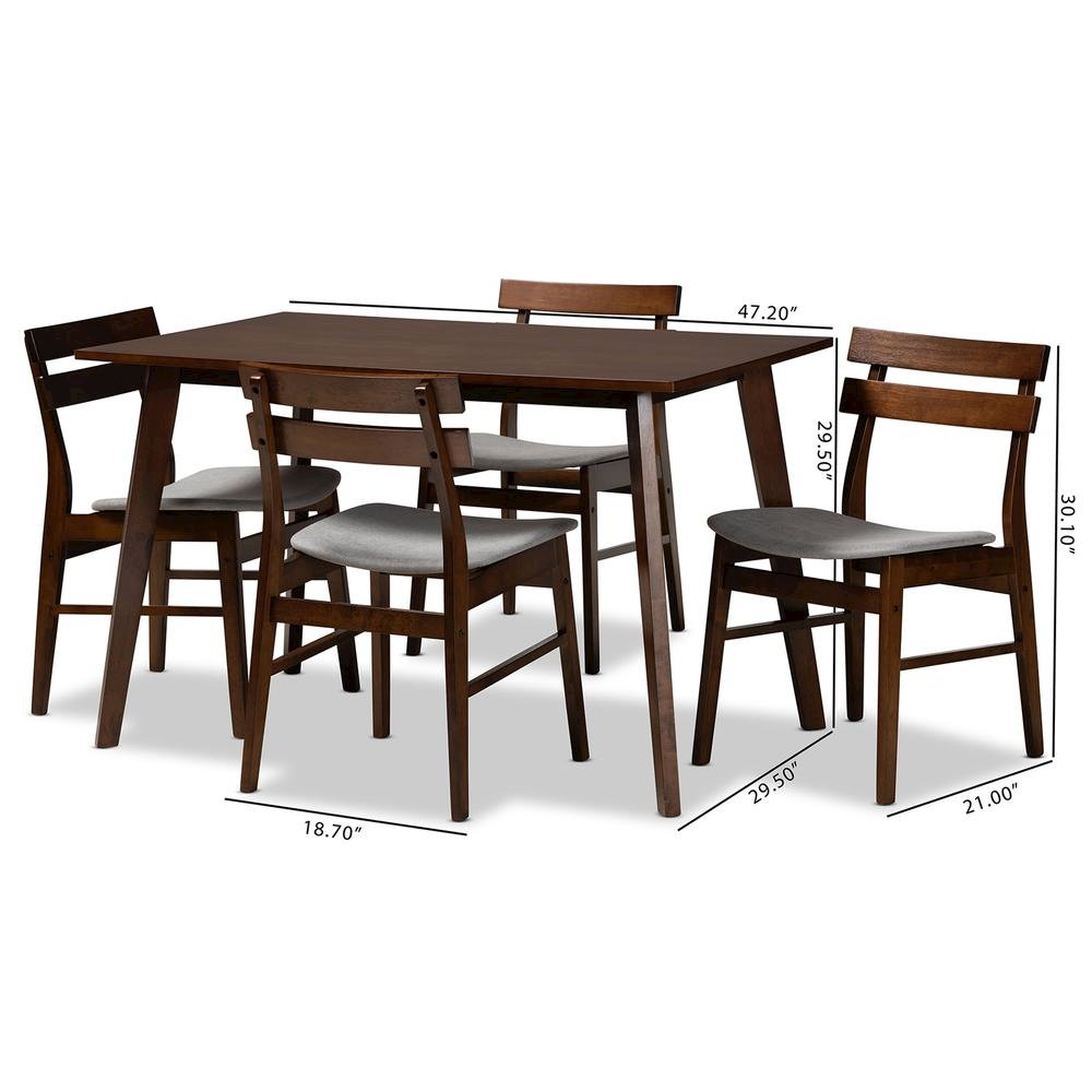 Walnut Brown Finished Wood 5-Piece Dining Set