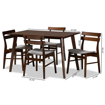 Walnut Brown Finished Wood 5-Piece Dining Set
