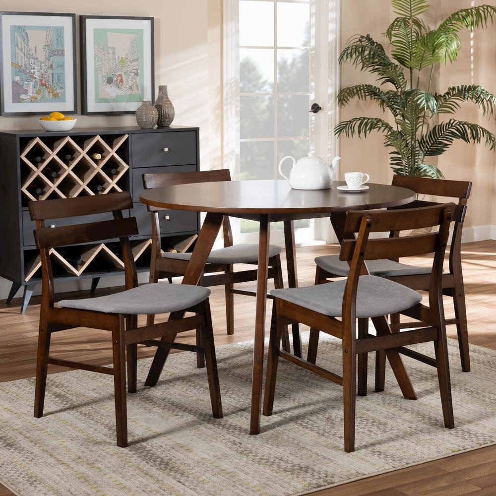 Walnut Brown Finished Wood 5-Piece Dining Set