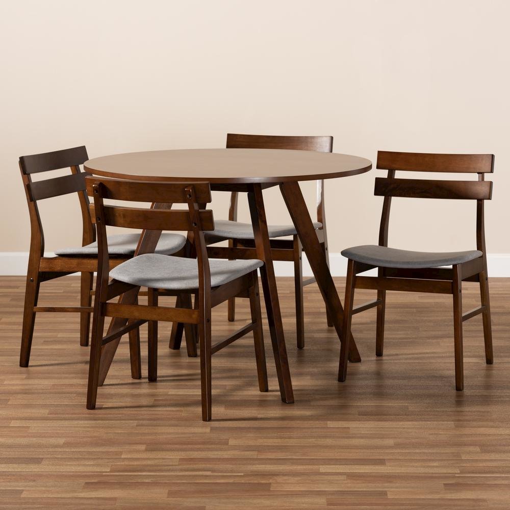 Walnut Brown Finished Wood 5-Piece Dining Set