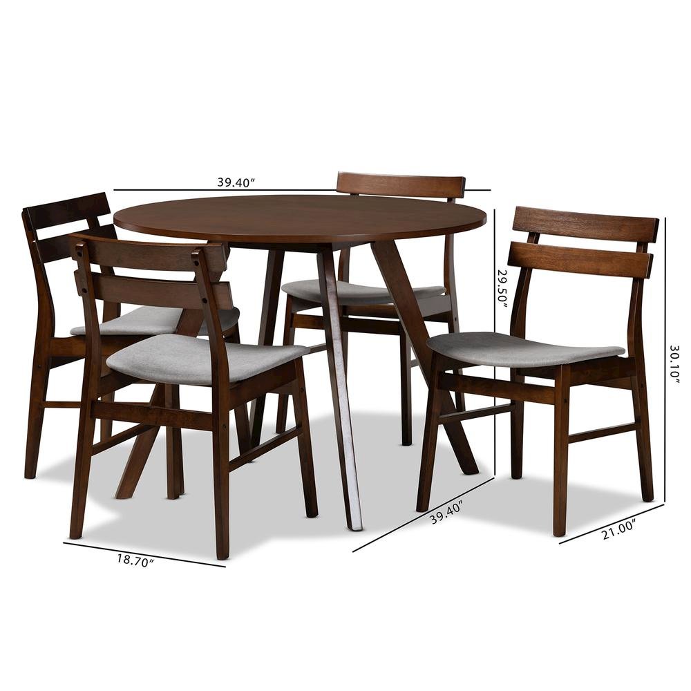 Walnut Brown Finished Wood 5-Piece Dining Set