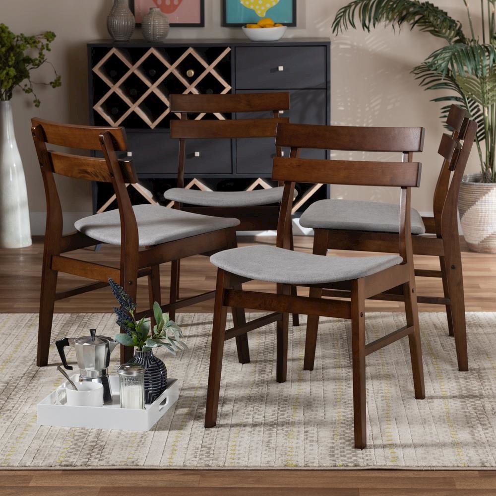 Walnut Brown Finished Wood 4-Piece Dining Chair Set