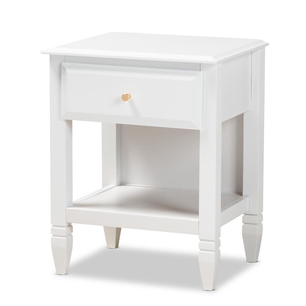 Naomi Classic and Transitional White Finished Wood 1-Drawer Bedroom Nightstand