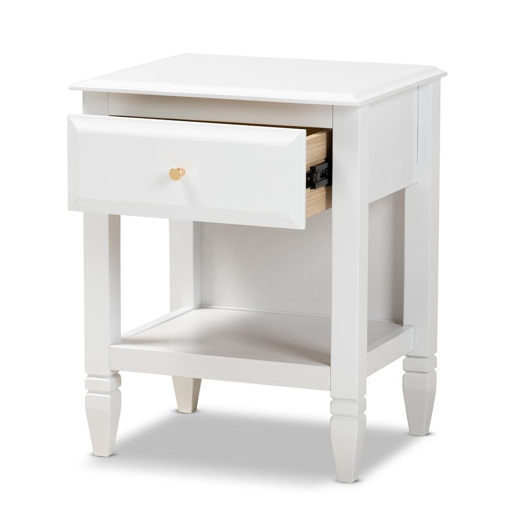 Naomi Classic and Transitional White Finished Wood 1-Drawer Bedroom Nightstand