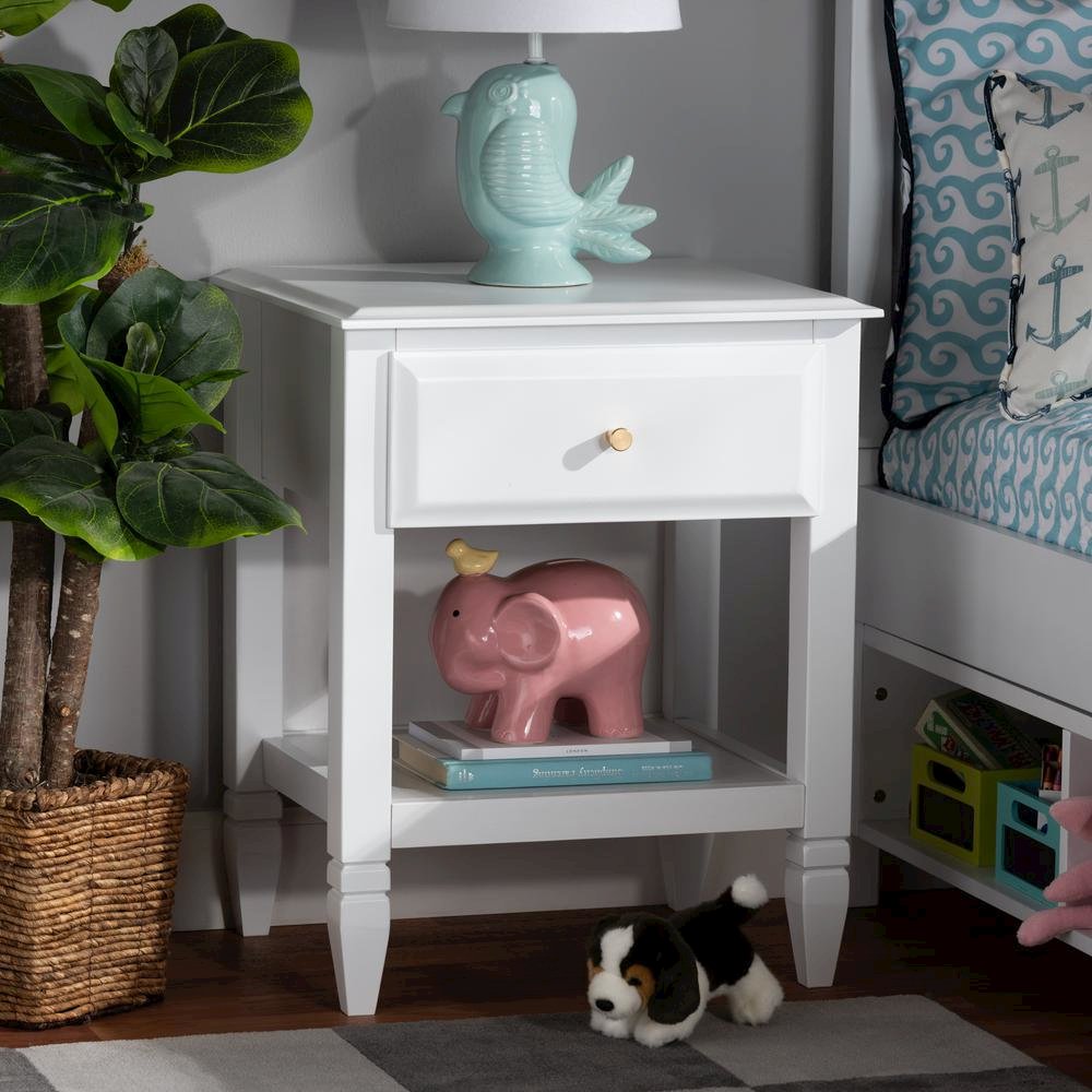 Naomi Classic and Transitional White Finished Wood 1-Drawer Bedroom Nightstand