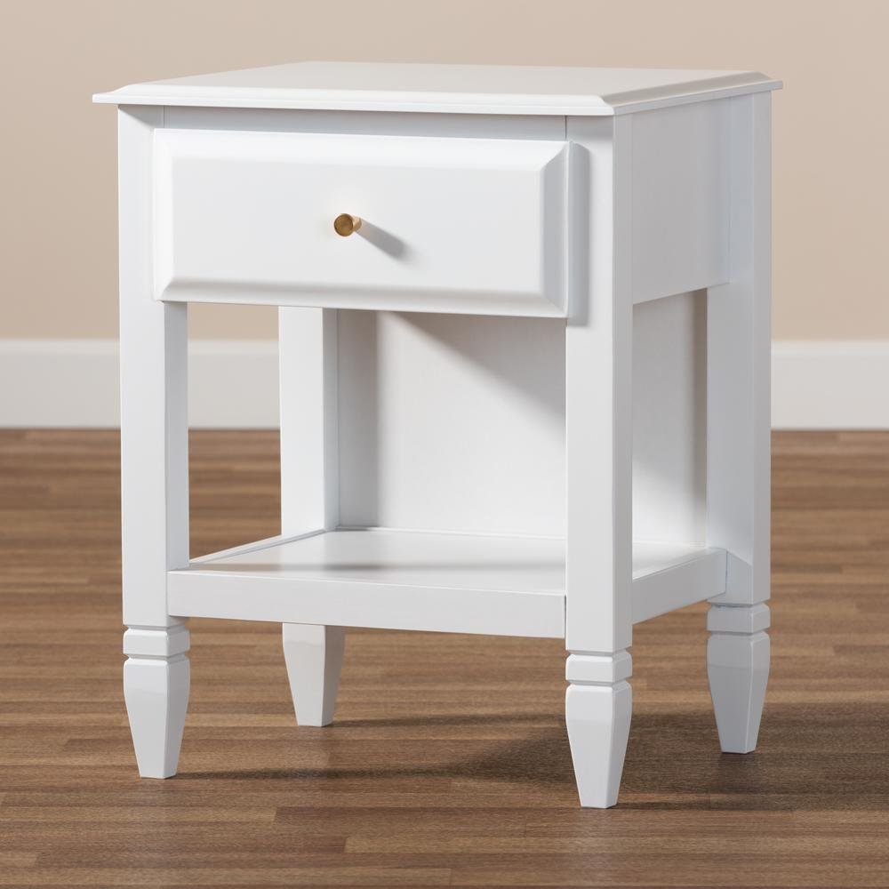 Naomi Classic and Transitional White Finished Wood 1-Drawer Bedroom Nightstand