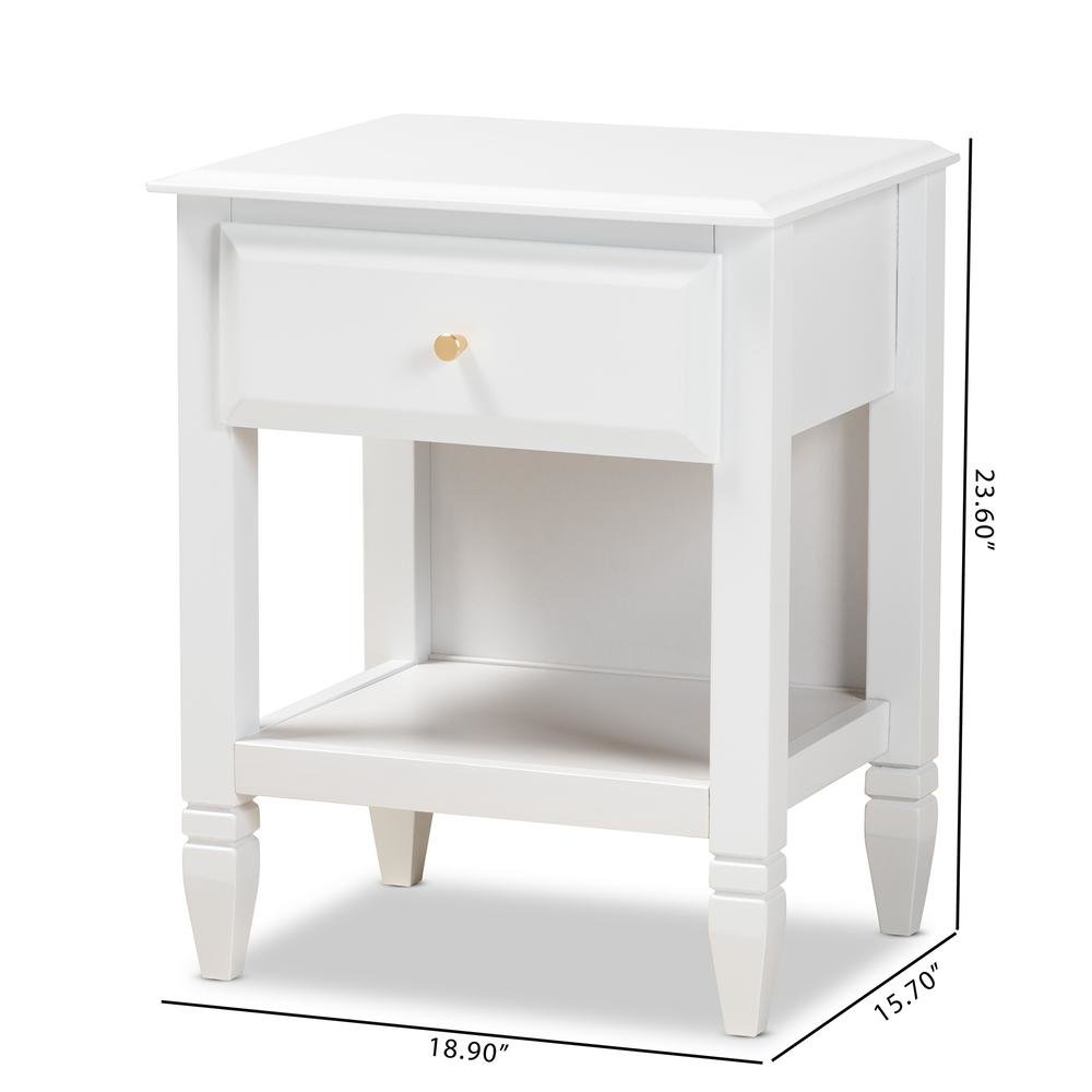 Naomi Classic and Transitional White Finished Wood 1-Drawer Bedroom Nightstand