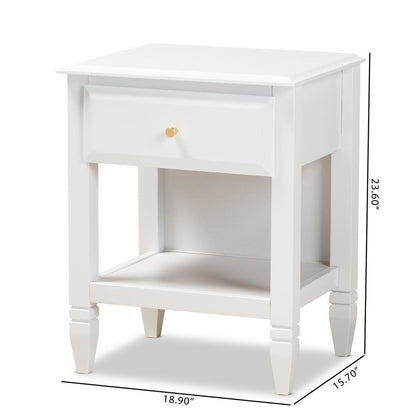 Naomi Classic and Transitional White Finished Wood 1-Drawer Bedroom Nightstand