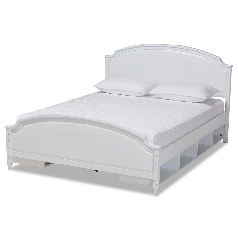 Traditional Transitional White Finished Wood Full Size Storage Platform Bed