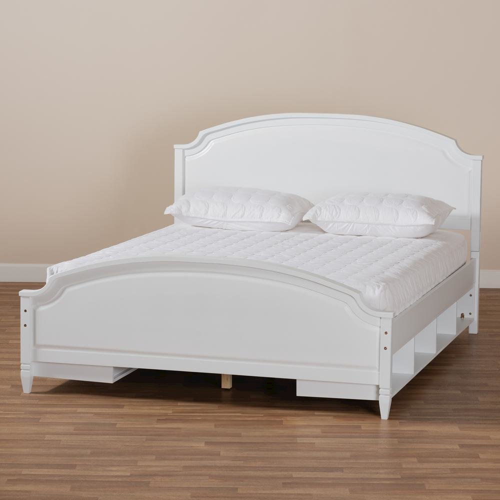 Traditional Transitional White Finished Wood Full Size Storage Platform Bed