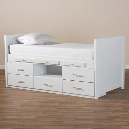White Finished Wood 5-Drawer Twin Size Storage Bed with Pull-Out Desk