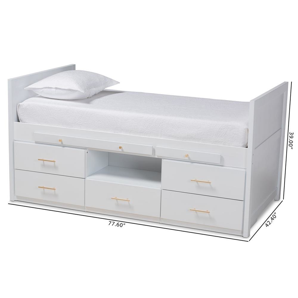 White Finished Wood 5-Drawer Twin Size Storage Bed with Pull-Out Desk