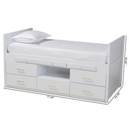 White Finished Wood 5-Drawer Twin Size Storage Bed with Pull-Out Desk