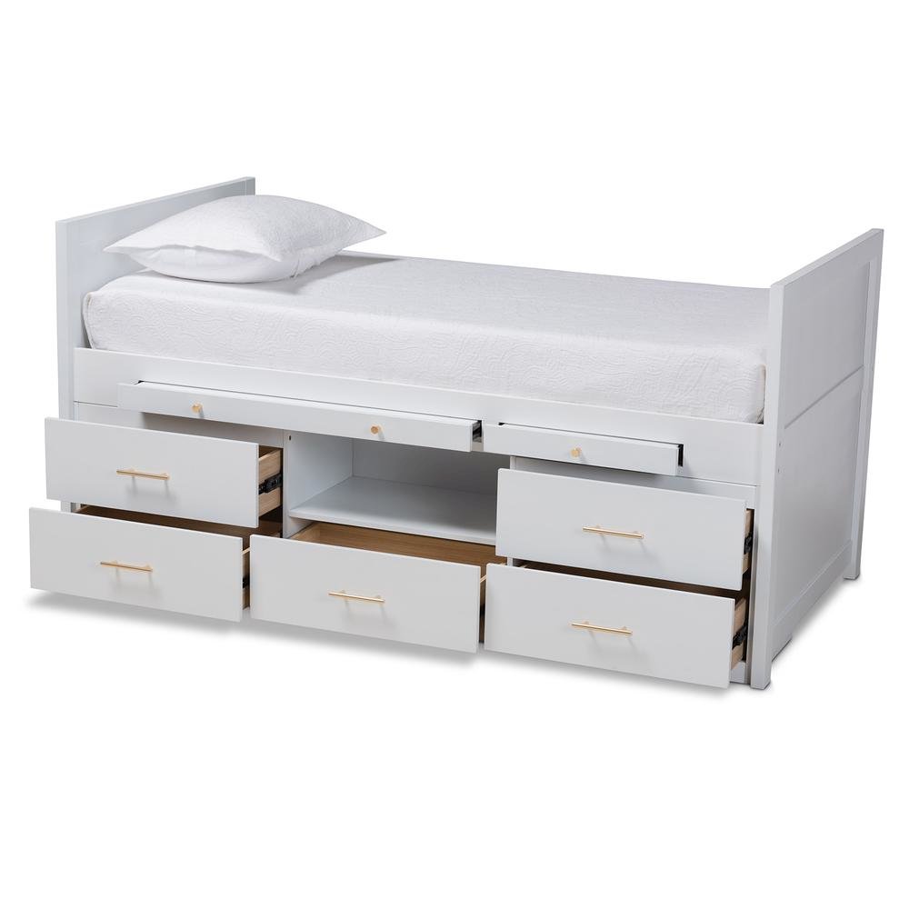 White Finished Wood 5-Drawer Twin Size Storage Bed with Pull-Out Desk
