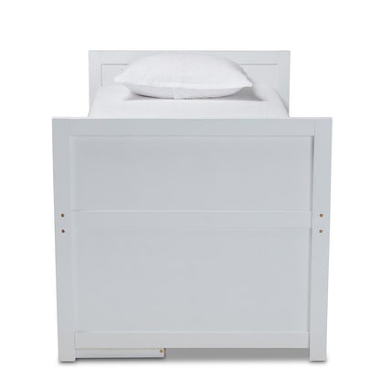 White Finished Wood 5-Drawer Twin Size Storage Bed with Pull-Out Desk