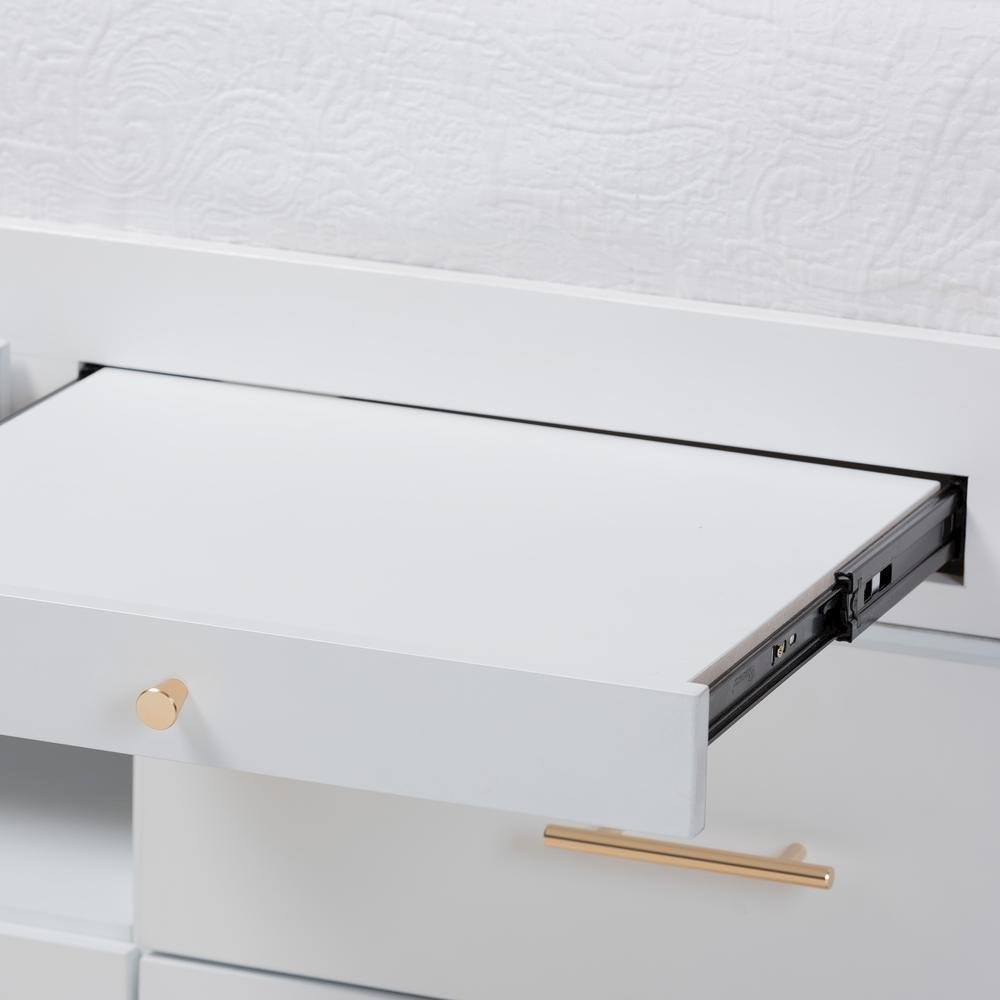 White Finished Wood 5-Drawer Twin Size Storage Bed with Pull-Out Desk