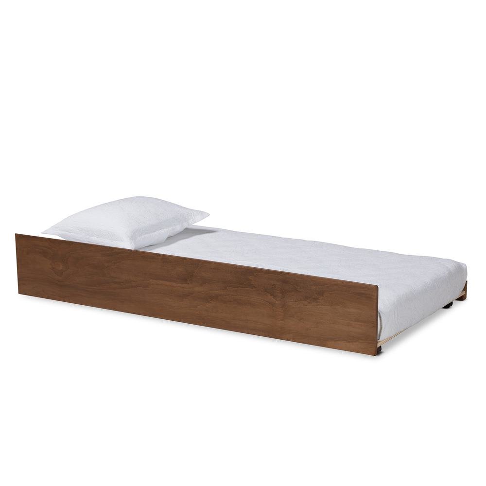 Transitional Walnut Brown Finished Wood Twin Size Trundle Bed
