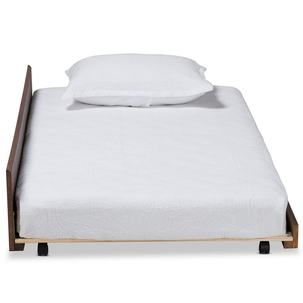 Transitional Walnut Brown Finished Wood Twin Size Trundle Bed