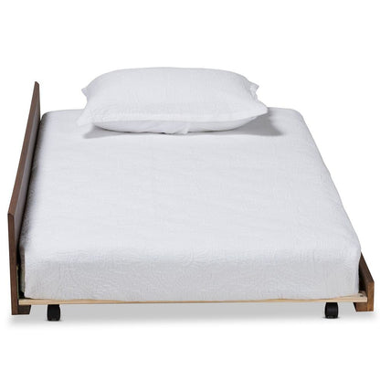 Transitional Walnut Brown Finished Wood Twin Size Trundle Bed