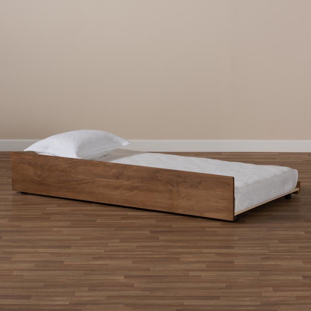 Transitional Walnut Brown Finished Wood Twin Size Trundle Bed