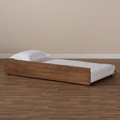 Transitional Walnut Brown Finished Wood Twin Size Trundle Bed