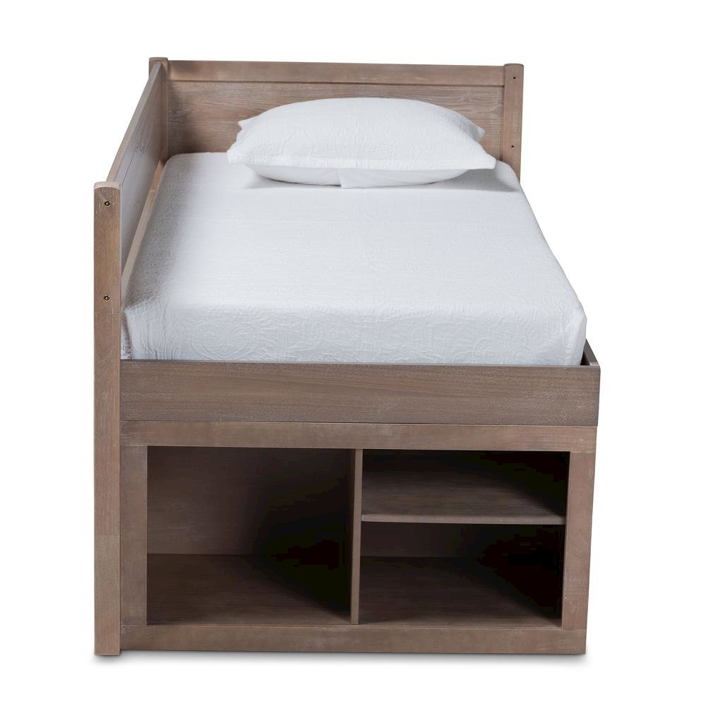 Antique Oak Finished Wood 4-Drawer Twin Size Storage Bed