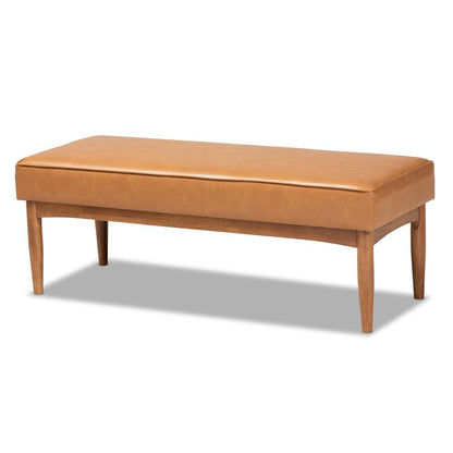 Leather Upholstered and Walnut Brown Finished Wood Dining Bench