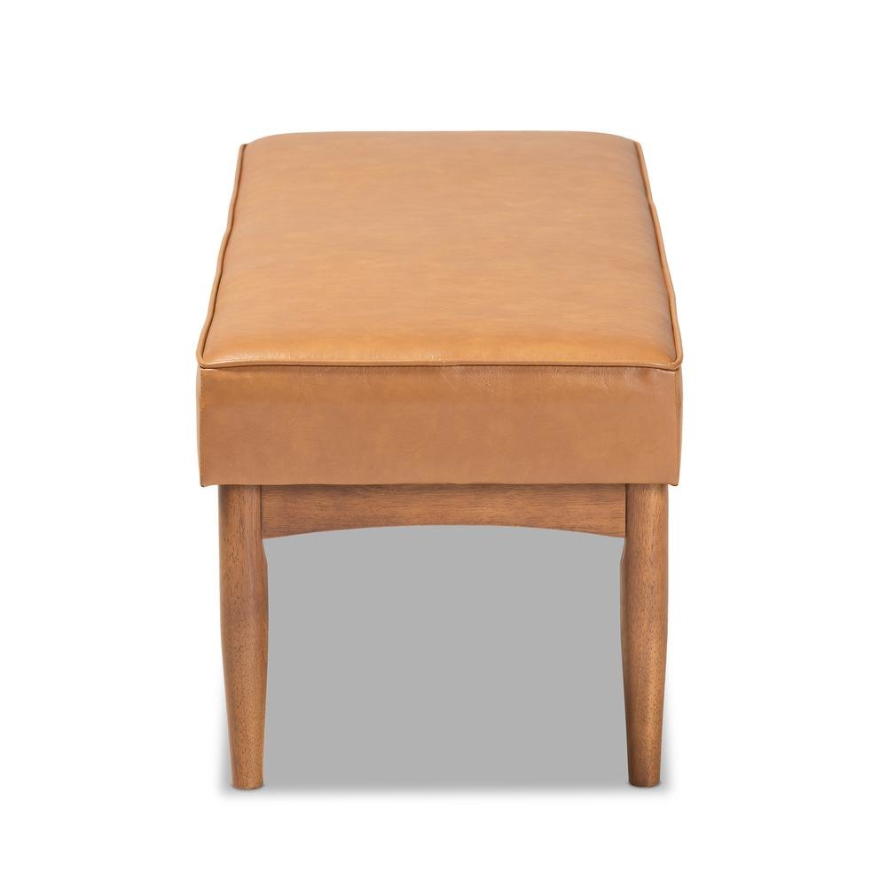 Leather Upholstered and Walnut Brown Finished Wood Dining Bench