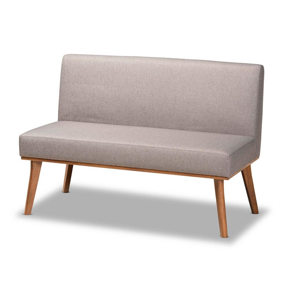 Grey Fabric Upholstered and Walnut Brown Finished Wood 3-Piece Dining Nook Set