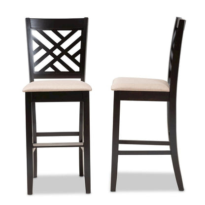 Sand Fabric Upholstered and Espresso Brown Finished Wood 2-Piece Bar Stool Set