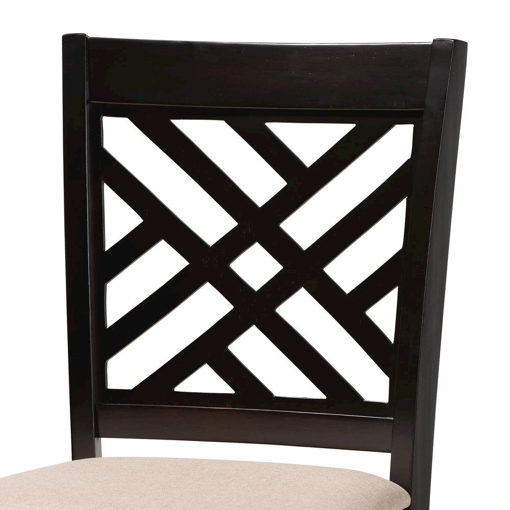 Sand Fabric Upholstered and Espresso Brown Finished Wood 2-Piece Bar Stool Set
