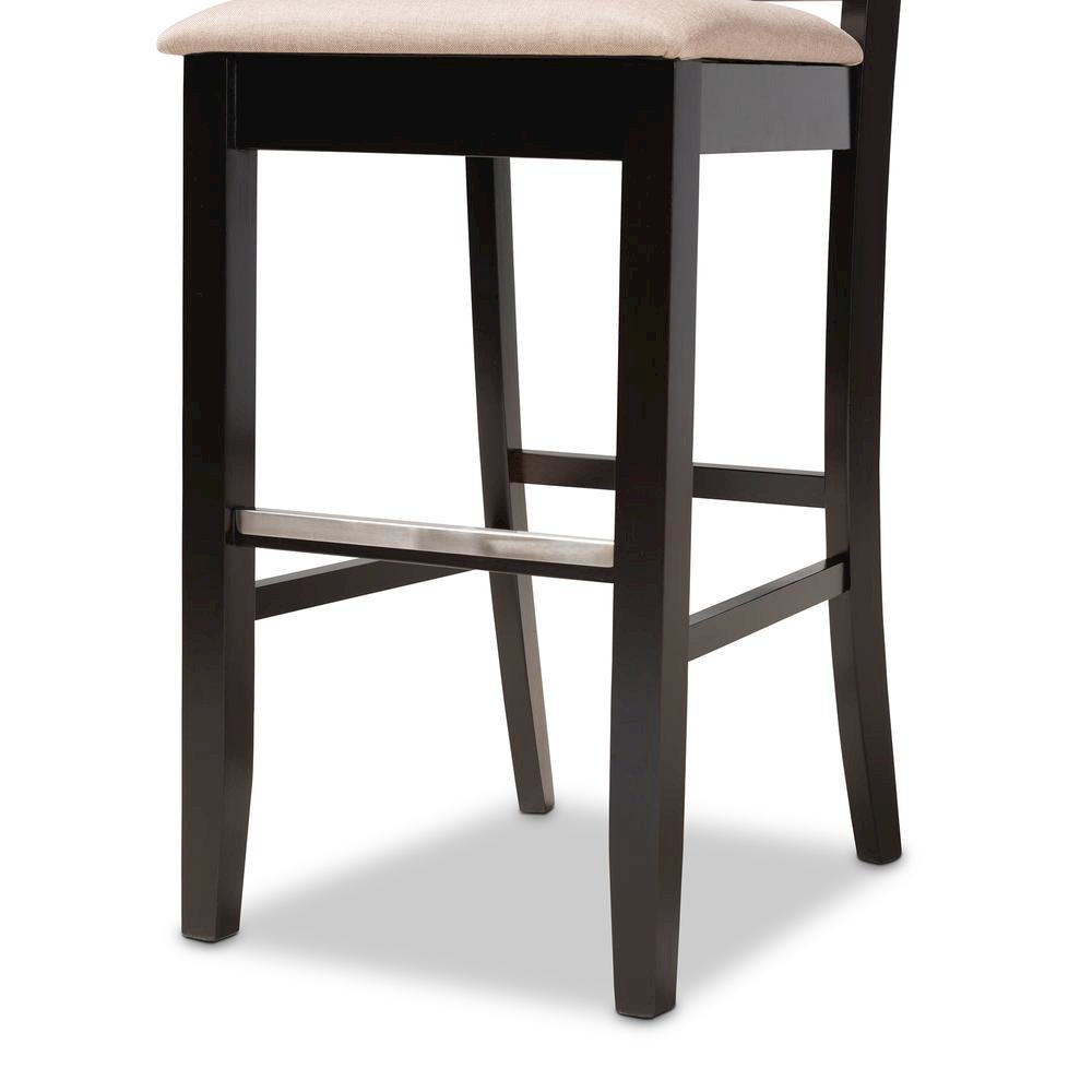 Sand Fabric Upholstered and Espresso Brown Finished Wood 2-Piece Bar Stool Set