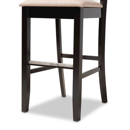 Sand Fabric Upholstered and Espresso Brown Finished Wood 2-Piece Bar Stool Set