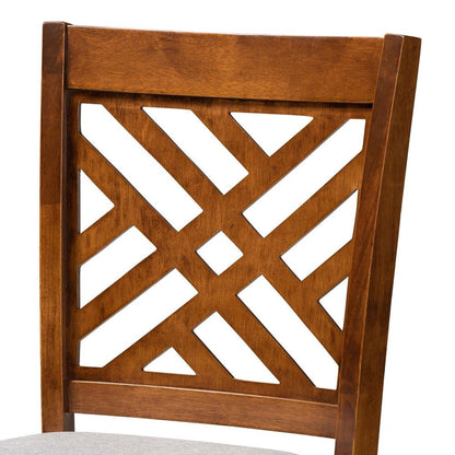 Grey Fabric Upholstered and Walnut Brown Finished Wood 2-Piece Bar Stool Set