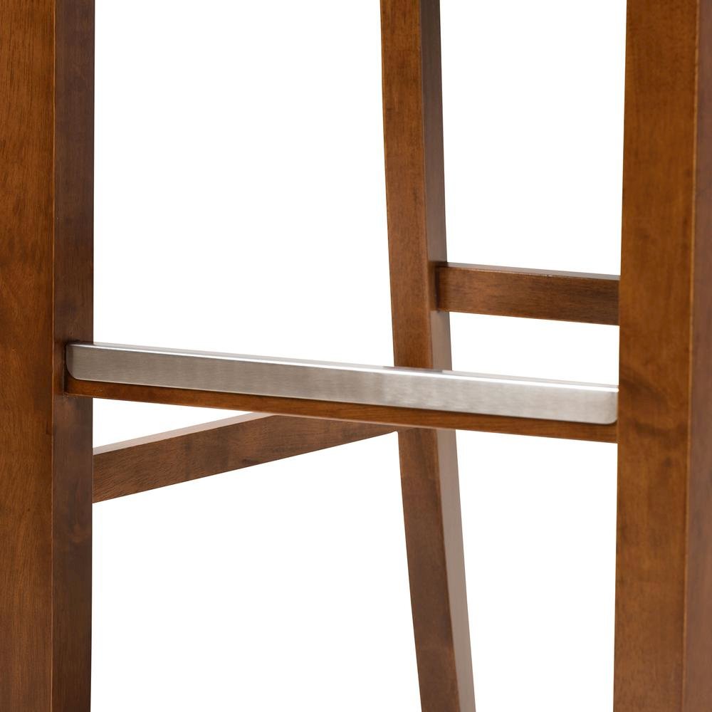 Grey Fabric Upholstered and Walnut Brown Finished Wood 2-Piece Bar Stool Set