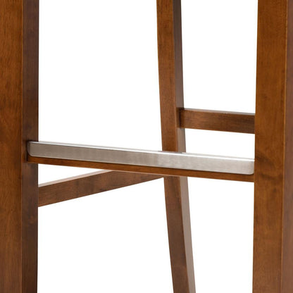 Grey Fabric Upholstered and Walnut Brown Finished Wood 2-Piece Bar Stool Set