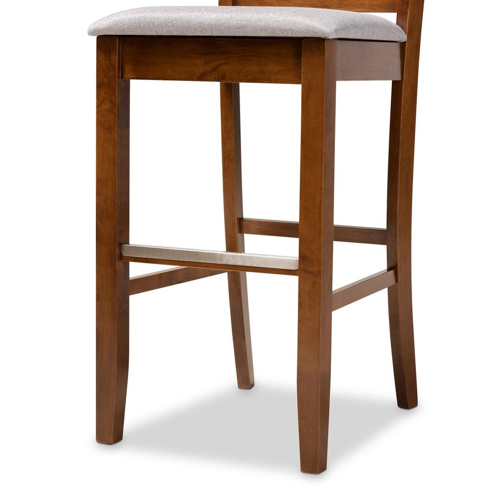 Grey Fabric Upholstered and Walnut Brown Finished Wood 2-Piece Bar Stool Set