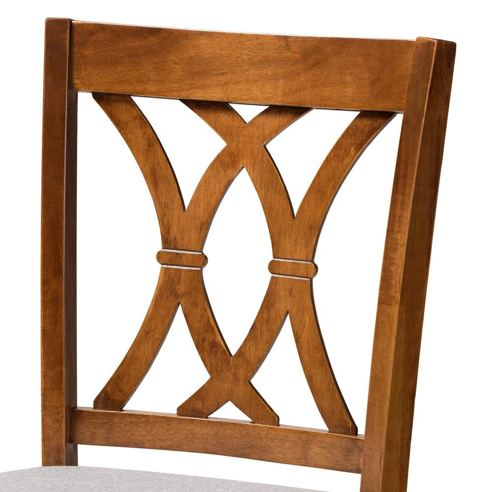 Grey Fabric Upholstered and Walnut Brown Finished Wood 2-Piece Bar Stool Set